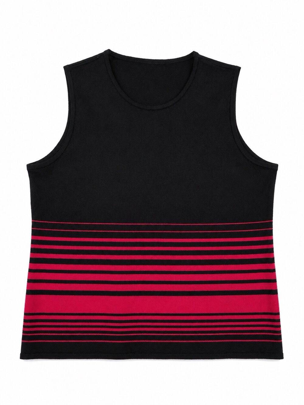 Womens Black Red Striped Knit Sweater Tank Top Sleeveless Large